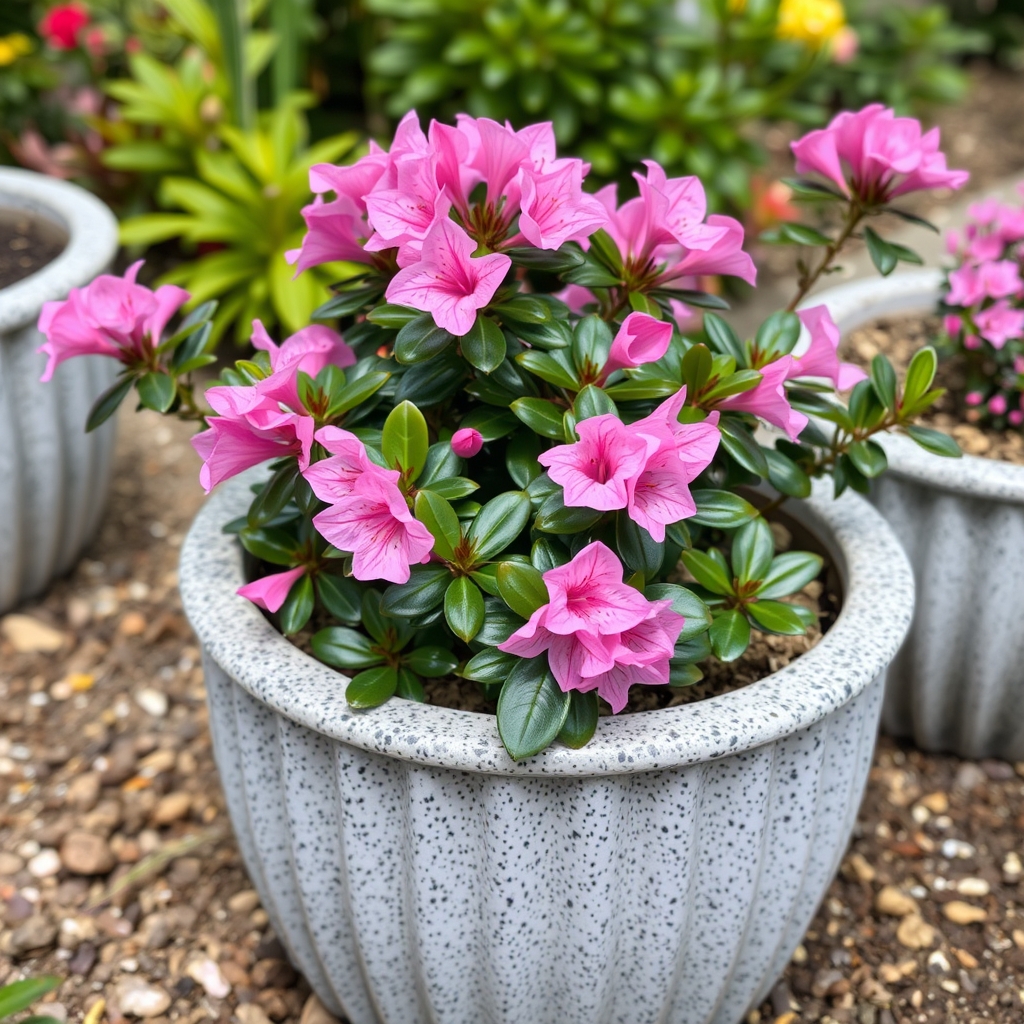 Azalea Ribbed Plant Speckled Grey Stone