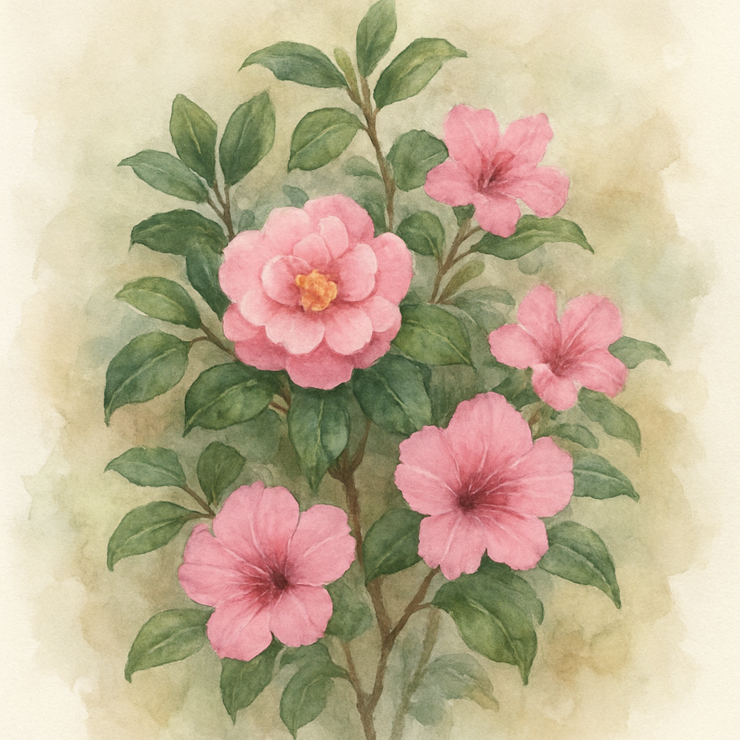 Hard To Kill Shrub Mix Euonymus, Camellia Lady Campbell, Pink Azalea & Pink Lavatera