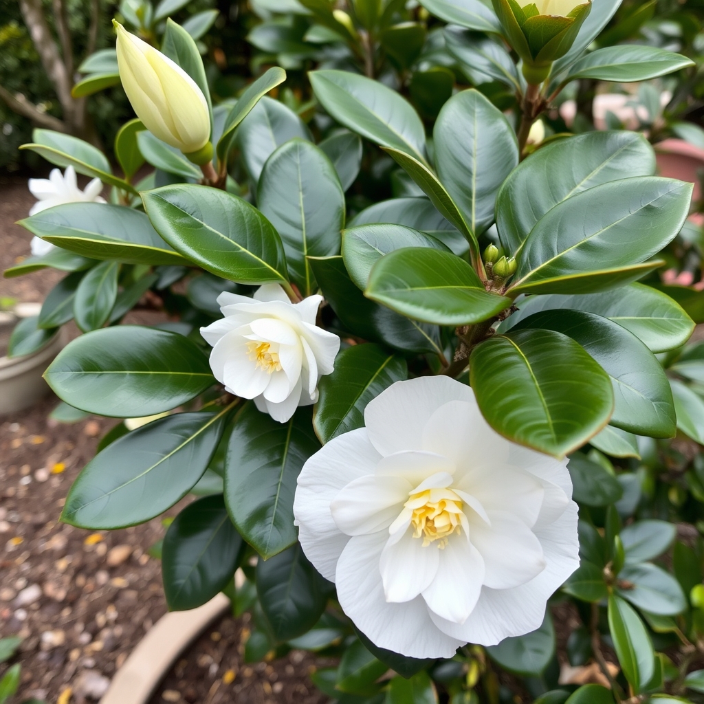 White Camellia Japonica Plant