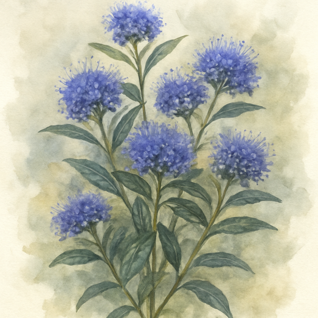Caryopteris x clandonensis 'Beyond Midnight'