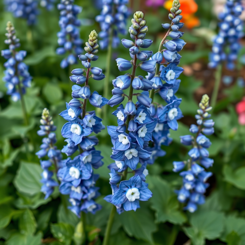 Delphinium Magic Fountains Blue White Bee