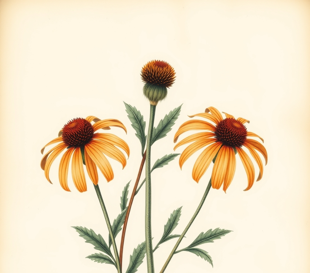 Pair of Orange Echinacea