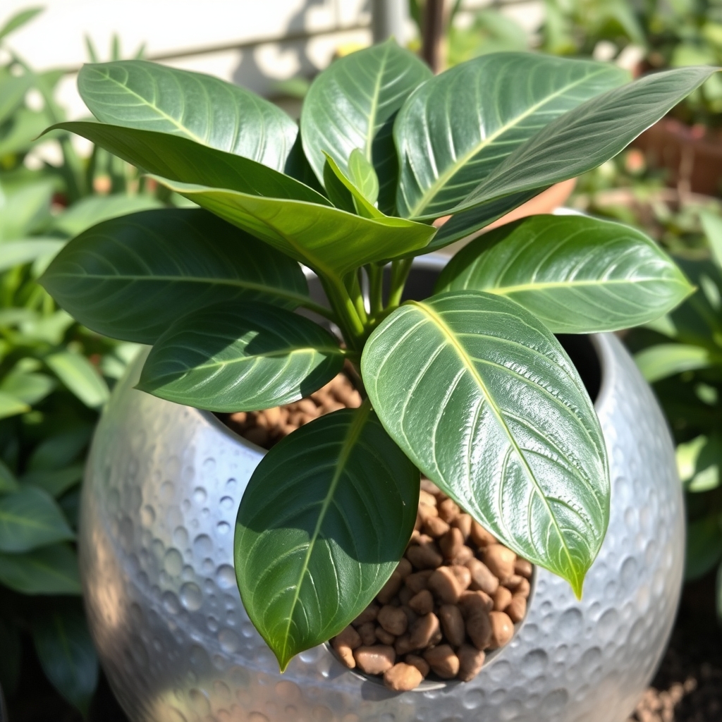 Ficus elastica Robusta HydroCare in Opus Hammered Globe Silver