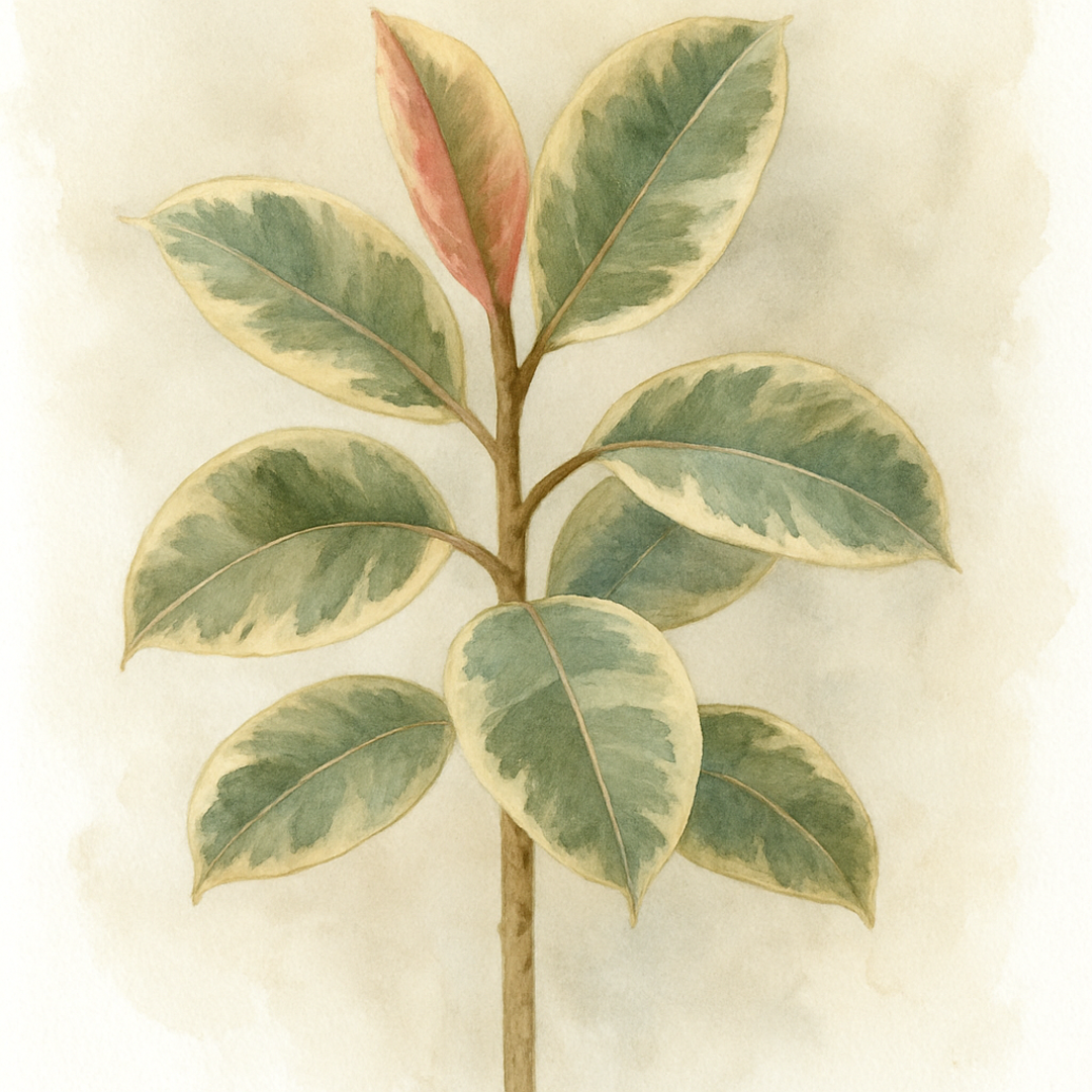 Ficus elastica Tineke Variegated Rubber Plant Straight Stem