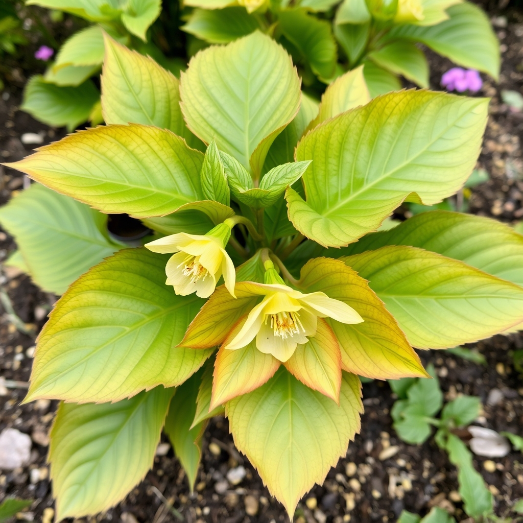 Helleborus x hybridus Single primrose gold leaf