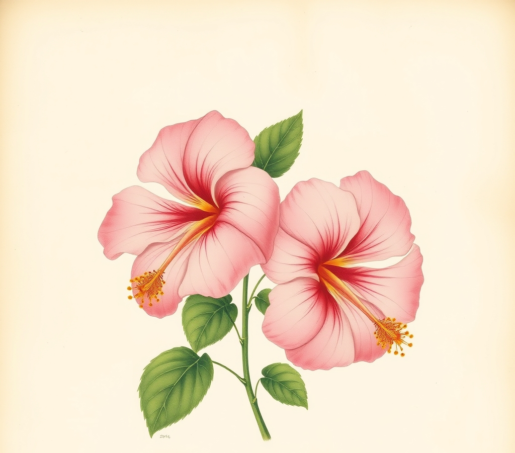 Pair of Large Pink Hibiscus