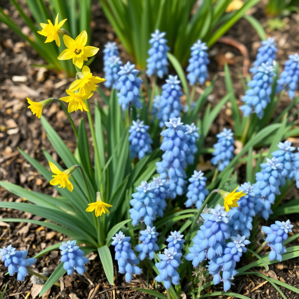 Dwarf Narcissi Cornish Chuckle with Muscari Aqua Magic
