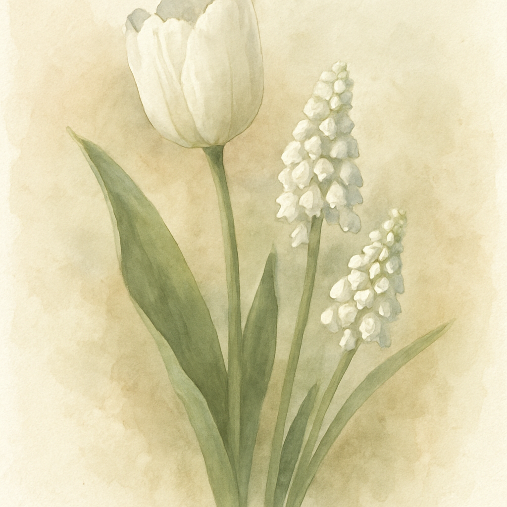 Tulip Purissima with Muscari White Magic