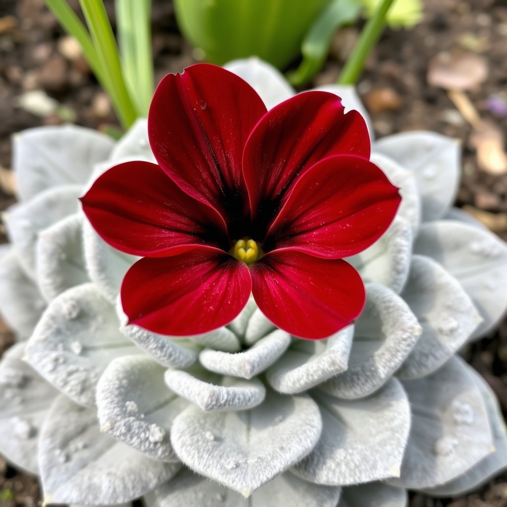 Primula auricula Old Red Dusty Miller