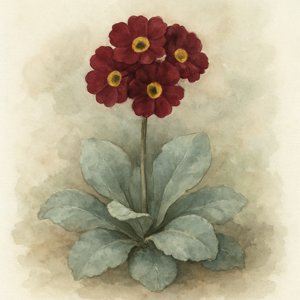 Primula auricula Old Red Dusty Miller