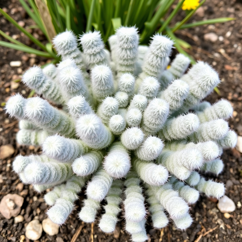 Senecio scaposus ( Silver Coral, Woolly Senecio, Silver Spider, Senecio haworthii hybrid)