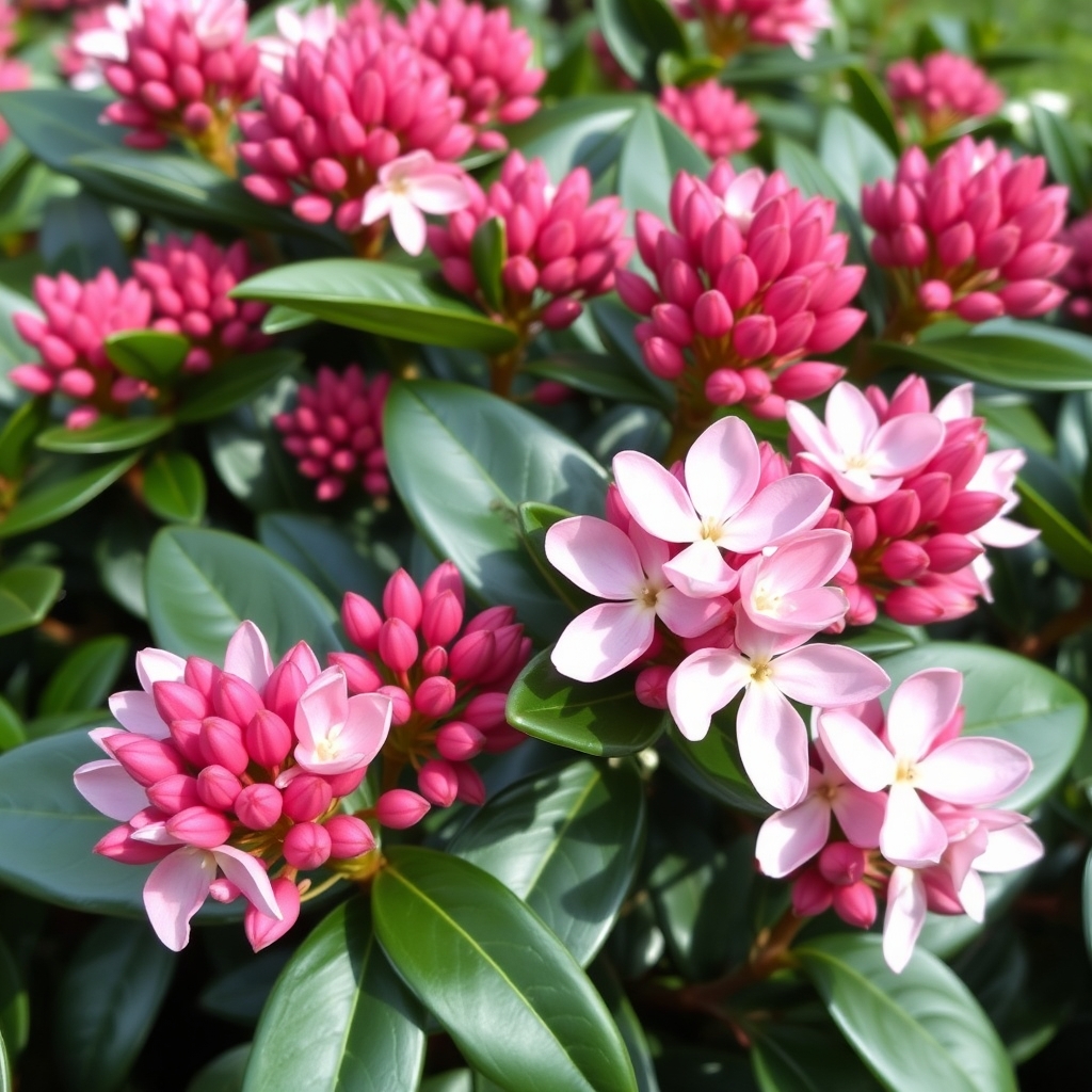 Skimmia japonica ‘Rubesta Giant Pink’