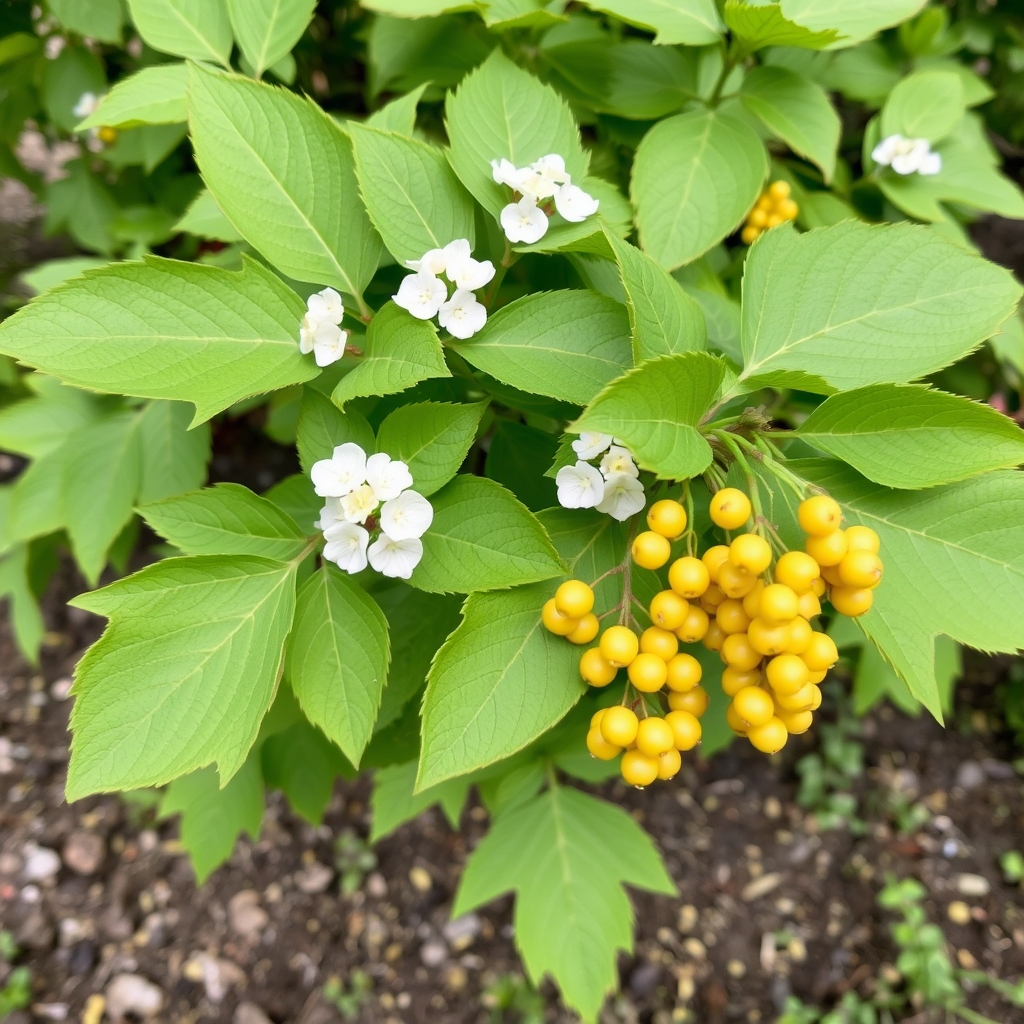 Viburnum opulus 'Xanthocarpum' - Yellow fruited Guelder Rose