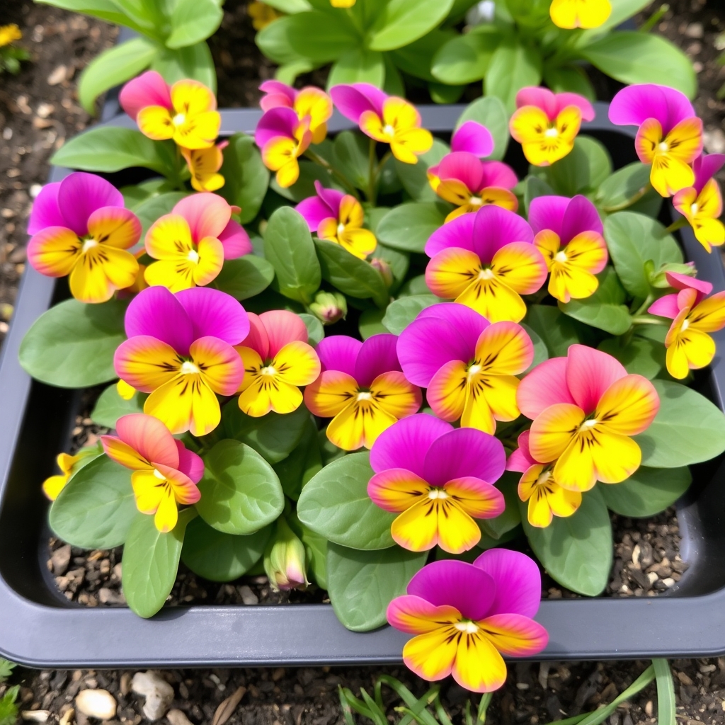 Viola Yellow and Pink Jump Up Bedding Plants